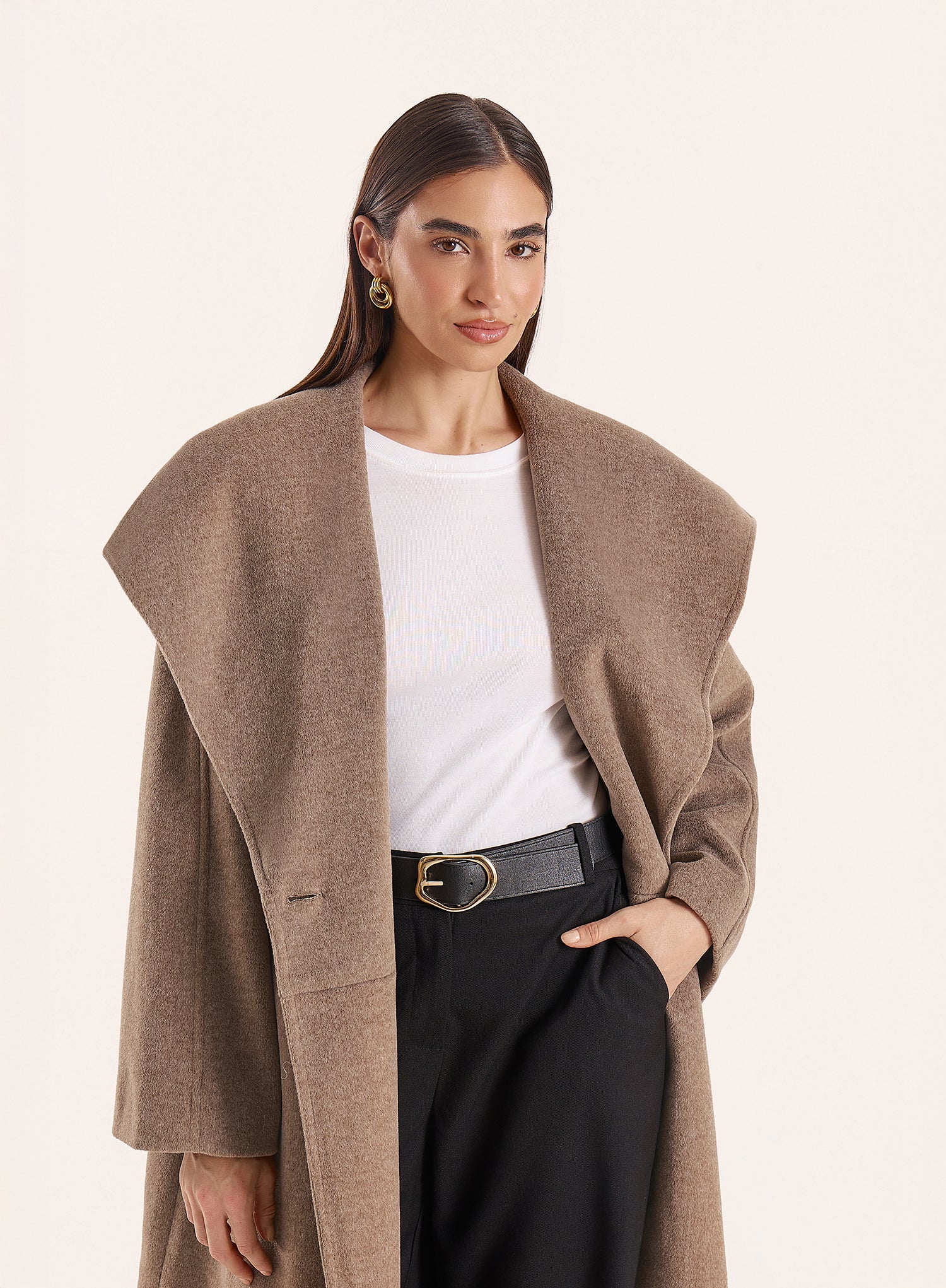 Brown Marl Shawl Collar Longline Coat
